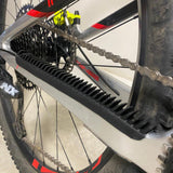 The STFU BIKE Stay Guard effectively reduces chain slap. Like VHS Slapper Tape. Image 4- Angle 2 of being applied to chainstay